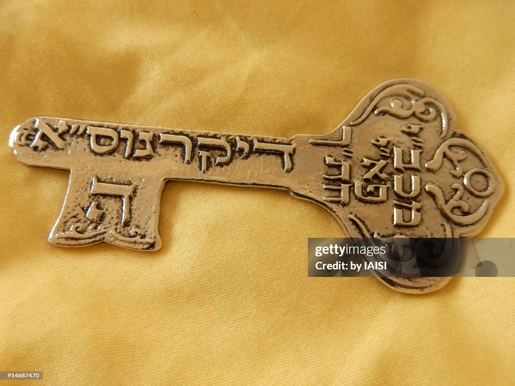 A key with kabbalistic script to protect from the evil eye, recto