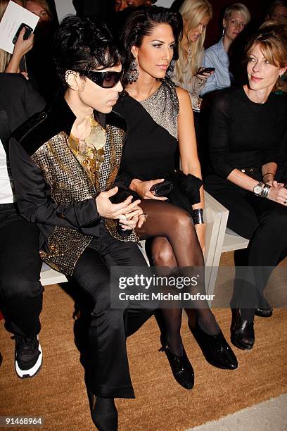 Prince and Bria Valenta attend Yves Saint Laurent Pret a Porter show as part of the Paris Womenswear Fashion Week Spring/Summer 2010 on October 5,...