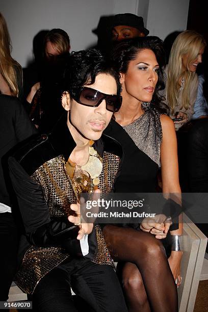 Prince and Bria Valenta attend Yves Saint Laurent Pret a Porter show as part of the Paris Womenswear Fashion Week Spring/Summer 2010 on October 5,...