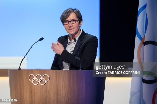 Former French sports minister Valerie Fourneyron delivers a speech before an IOC session ahead of the Pyeongchang 2018 Winter Olympic Games, on...