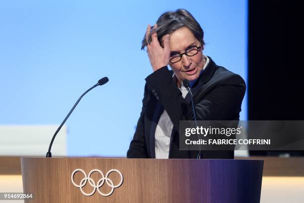 Former French sports minister Valerie Fourneyron delivers a speech before an IOC session ahead of the Pyeongchang 2018 Winter Olympic Games, on...