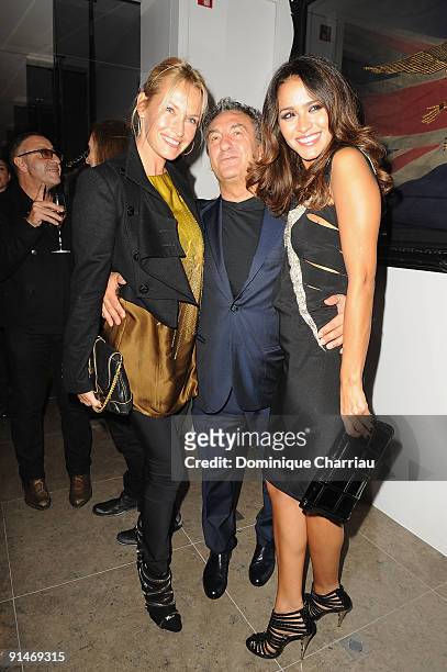 Estelle Lefebure, Saverio Moschillo and Leila Ben Khalifa attend the John Richmond Cocktail party as part of the Paris Womenswear Fashion Week at the...