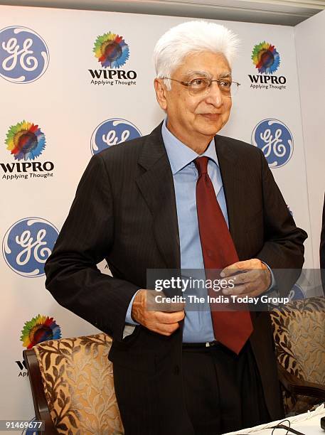 Azim Premji, chairman of Wipro at the 'GE healthcare and Wipro' press meet in New Delhi.