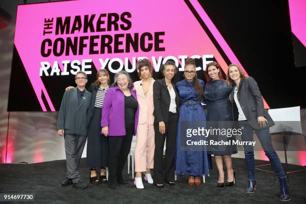 Jill Soloway, Rashida Jones, Tina Tchen, Melina Matsoukas, Nina Shaw, Ava DuVernay, Maha Dakhil and Natalie Portman pose onstage during The 2018...