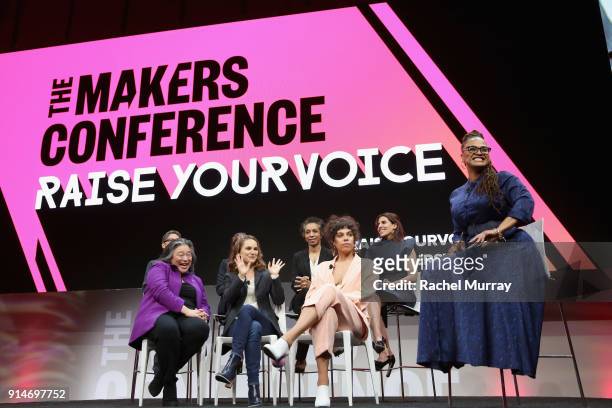 Jill Soloway, Rashida Jones, Tina Tchen, Melina Matsoukas, Nina Shaw, Ava DuVernay, Maha Dakhil and Natalie Portman speak onstage during The 2018...