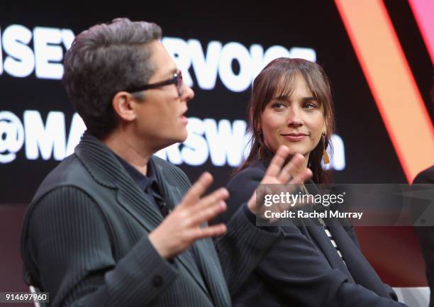 Jill Soloway and Rashida Jones speak onstage during The 2018 MAKERS Conference at NeueHouse Hollywood on February 5, 2018 in Los Angeles, California.