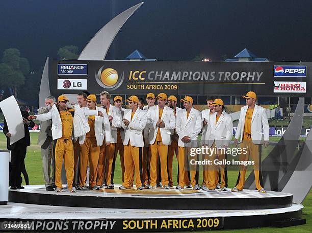 Ricky Ponting and the Australian team receive their Championship jackets during the ICC Champions Trophy final match between Australia and New...