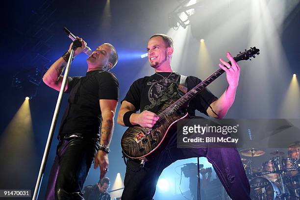 Scott Stapp lead singerand Mark Tremonti lead Guitar player for Creed perform live at the Susquehanna Bank Center August 13, 2009 in Camden, New...