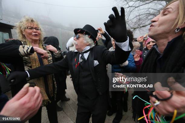 People dance during the Candelora festival at Montevergine Sanctuary in Ospidaletto d'Alpinolo a little village in the south of Italy. The Sanctuary...