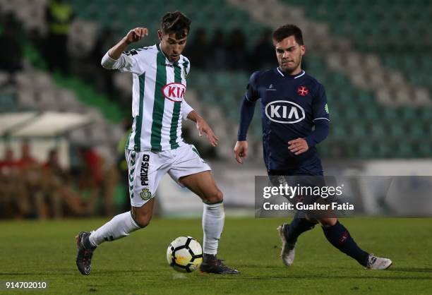 Vitoria Setubal midfielder Joao Teixeira from Portugal with CF Os Belenenses forward Nathan from Brazil in action during the Primeira Liga match...