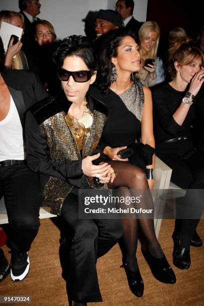 Prince and Bria Valenta attend Yves Saint Laurent Pret a Porter show as part of the Paris Womenswear Fashion Week Spring/Summer 2010 on October 5,...