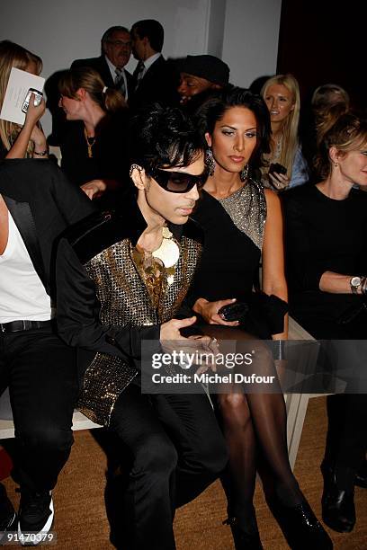 Prince and Bria Valenta attend Yves Saint Laurent Pret a Porter show as part of the Paris Womenswear Fashion Week Spring/Summer 2010 on October 5,...