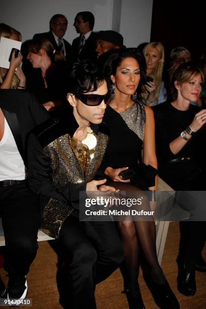 Prince and Bria Valenta attend Yves Saint Laurent Pret a Porter show as part of the Paris Womenswear Fashion Week Spring/Summer 2010 on October 5,...