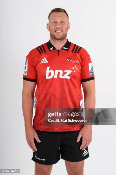 Wyatt Crockett poses during the Crusaders Super Rugby headshots session on February 1, 2018 in Christchurch, New Zealand.