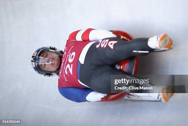 Tucker West of The United States in action during Luge training ahead of the PyeongChang 2018 Winter Olympic Games at Alpensia Sliding Centre on...