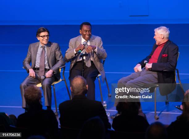 Edward Villella, Arthur Mitchell and Jacques dAmboise speak onstage during Jacques d'Amboise's "Art Nest: Balanchine's Guys" on February 5, 2018 in...