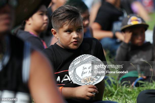 The visitors to Hoani Waititi Marae on February 6, 2018 in Auckland, New Zealand. The Waitangi Day national holiday celebrates the signing of the...