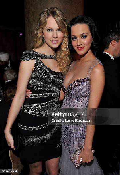 Singers Taylor Swift and Katy Perry attend the 2009 GRAMMY Salute To Industry Icons honoring Clive Davis at the Beverly Hilton Hotel on February 7,...