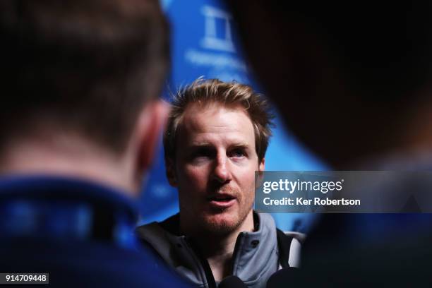 United States alpine skier Ted Ligety attends a press conference at the Main Press Centre during previews ahead of the PyeongChang 2018 Winter...