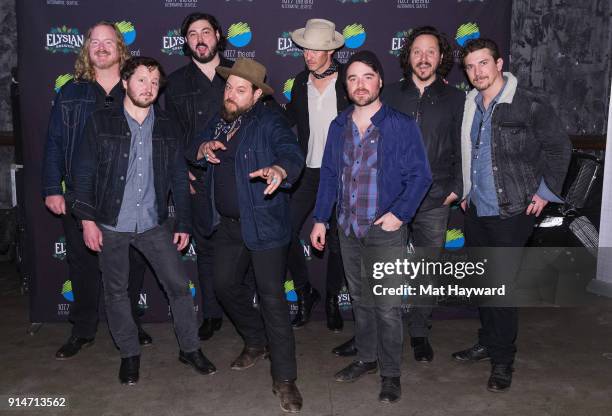 Nathaniel Rateliff and the Night Sweats pose for a photo before performing an EndSession hosted by 107.7 The End at Chop Suey on February 5, 2018 in...
