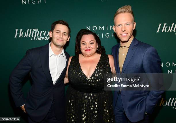 Benj Pasek, Keala Settle, and Justin Paul attend The Hollywood Reporter 6th Annual Nominees Night at CUT on February 5, 2018 in Beverly Hills,...