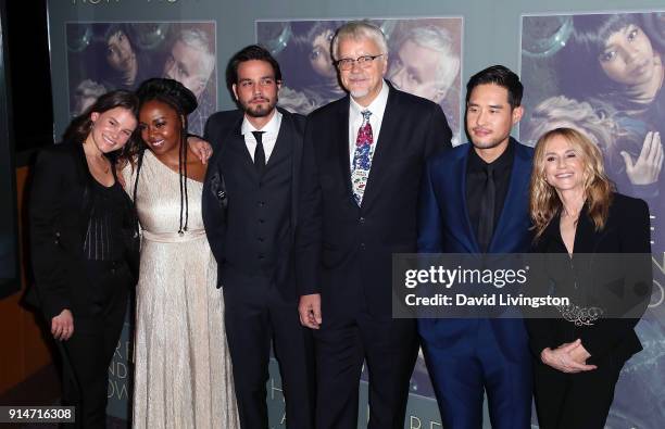 Actors Sosie Bacon, Jerrika Hinton, Daniel Zovatto, Tim Robbins, Raymond Lee and Holly Hunter attend the premiere of HBO's "Here and Now" at the...