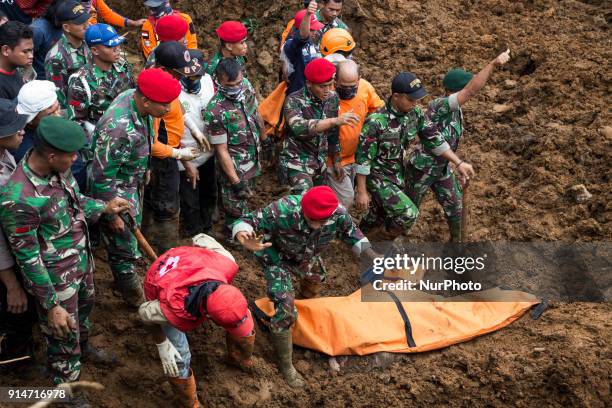 Image depicts graphic content) . Five people were buried from landslide at Maseng-Cijeruk-Bogor-West Java on 6 February 2018. The landslide happen...