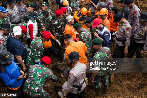 Image depicts graphic content) . Five people were buried from landslide at Maseng-Cijeruk-Bogor-West Java on 6 February 2018. The landslide happen...