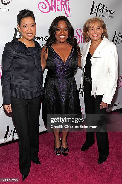 Lifetime President and CEO Andrea Wong, actress Sherri Shepherd and "The View" host Barbara Walters attend the "Sherri" launch party at the Empire...