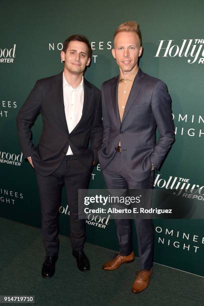 Benj Pasek and Justin Paul attend The Hollywood Reporter 6th Annual Nominees Night at CUT on February 5, 2018 in Beverly Hills, California.