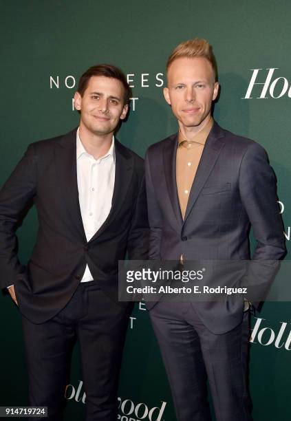 Benj Pasek and Justin Paul attend The Hollywood Reporter 6th Annual Nominees Night at CUT on February 5, 2018 in Beverly Hills, California.
