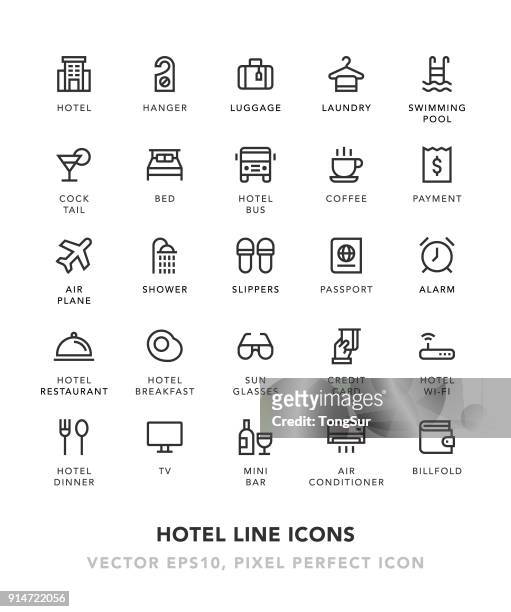 ilustrações de stock, clip art, desenhos animados e ícones de hotel line icons - mini bar
