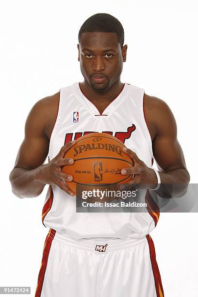 Dwyane Wade of the Miami Heat poses for a portrait during 2009 NBA Media Day on September 28, 2009 at the America Airlines Arena in Miami, Florida....