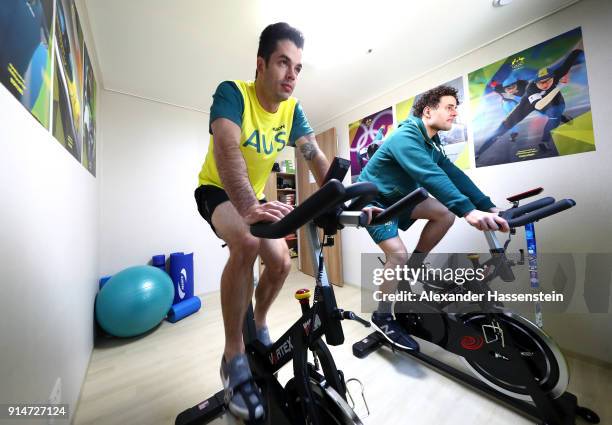 Skeleton racer John Farrow and luge racer Alex Ferlazzo of Team Australia work out during previews ahead of the PyeongChang 2018 Winter Olympic Games...