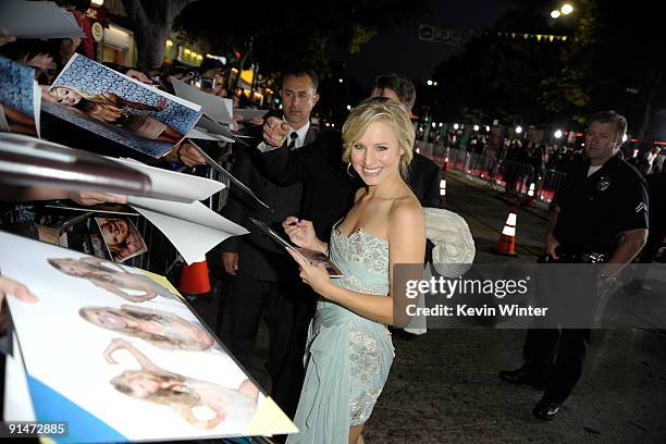 Actress Kristen Bell arrives at the Premiere Of Universal Pictures' "Couples Retreat" held at Mann's Village Theatre on October 5, 2009 in Westwood,...