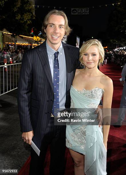 Actor Dax Shepard and Actress Kristen Bell arrive at the Premiere Of Universal Pictures' "Couples Retreat" held at Mann's Village Theatre on October...
