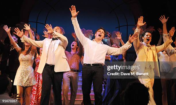 Simon Burke, John Barrowman and Gabriel Vick attend the press night for La Cage Aux Folles on October 5, 2009 in London, England.