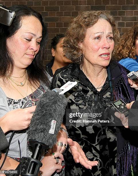 Former MP Taito Phillip Field's step-daughter Jackie Ahtong and his wife Maxine Jennings-Field speak to the media after his sentencing at Auckland...