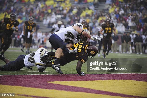 Central Michigan Antonio Brown in action, scoring touchdown vs Akron Mike Thomas and Tyler Campbell . Mount Pleasant, MI 9/26/2009 CREDIT: Andrew...