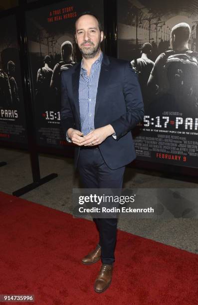 Actor Tony Hale arrives at the premiere of Warner Bros. Pictures' "The 15:17 to Paris" at Warner Bros. Studios on February 5, 2018 in Burbank,...