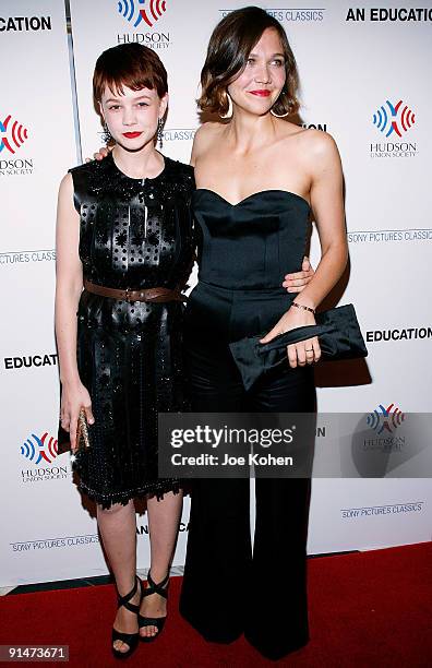 Actresses Carey Mulligan and Maggie Gyllenhaal attend the New York premiere of "An Education" at the Paris Theatre on October 5, 2009 in New York...