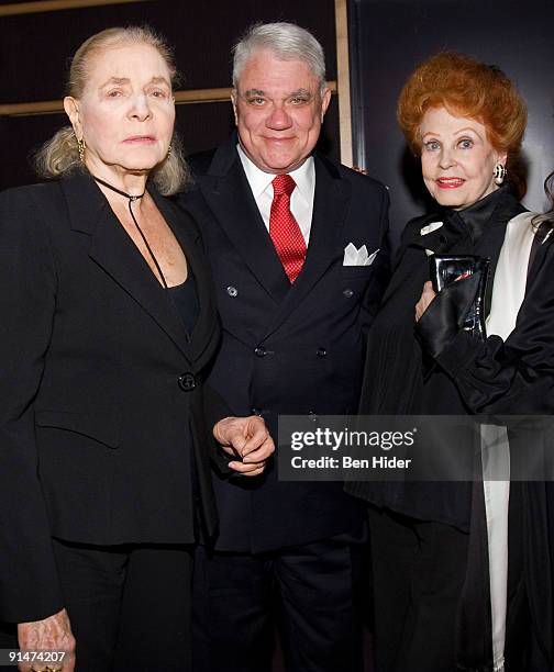 Actress Lauren Bacall, film critic Rex Reed and actress Arlene Dahl attend the "Designing Woman" AMPAS screening at the Academy Theater at Lighthouse...