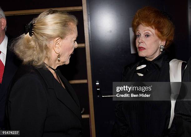 Actress Lauren Bacall and actress Arlene Dahl attend the "Designing Woman" AMPAS screening at the Academy Theater at Lighthouse International on...