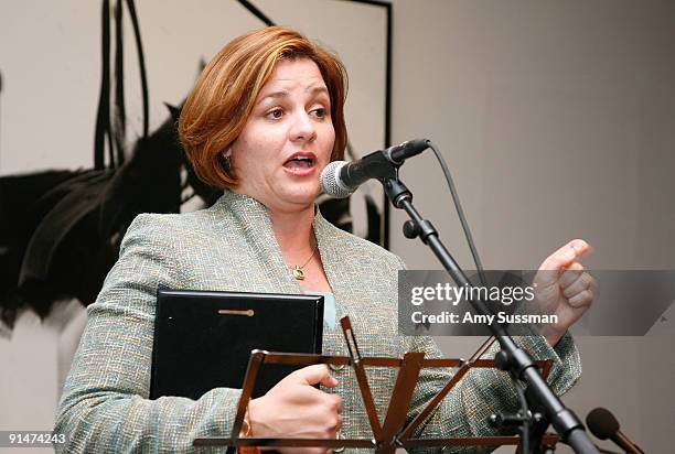 Council speaker Christine Quinn speaks at the 2nd annual benefit event for the Ali Forney Center at the Chelsea Art Museum on October 5, 2009 in New...