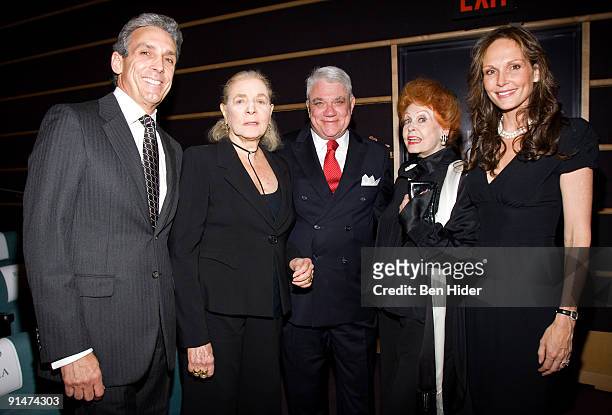 Charles Cohen, actress Lauren Bacall, film critic Rex Reed, actress Arlene Dahl and Clo Cohen attend the "Designing Woman" AMPAS screening at the...