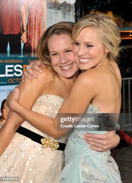 Writer Dana Fox and actress Kristen Bell arrive at the Los Angeles premiere of "Couples Retreat" held the Mann's Village Theatre on October 5, 2009...