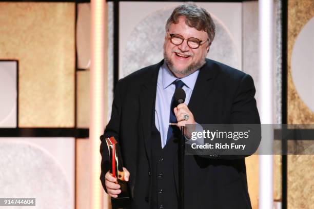 Guillermo del Toro accepts the award for Best Director at AARP's 17th Annual Movies For Grownups Awards at the Beverly Wilshire Four Seasons Hotel on...
