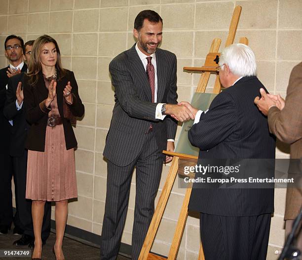 Prince Felipe and Princess Letizia visit the new Heaquarters Of National Hispanic Cultural Center at Cervantes Institute on October 5, 2009 in...