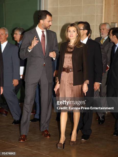 Prince Felipe and Princess Letizia visit the new Heaquarters Of National Hispanic Cultural Center at Cervantes Institute on October 5, 2009 in...