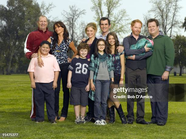 Walt Disney Television via Getty Images's "Modern Family" stars Ed O'Neill as Jay, Rico Rodriguez as Manny, Sof�a Vergara as Gloria, Nolan Gould as...